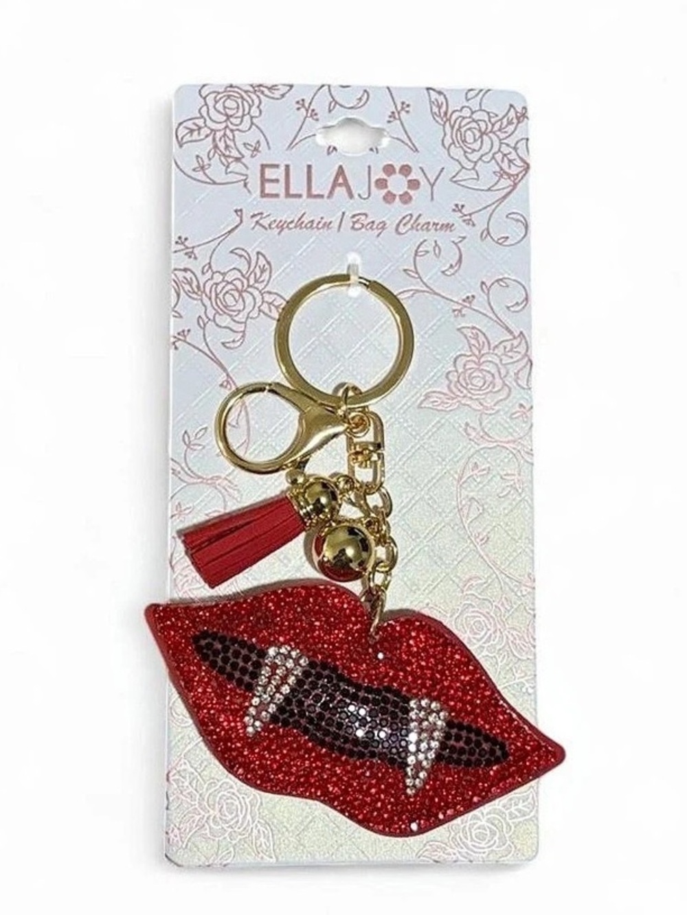ELLAJAY Lip Keychain Charm in Red & Black NWT